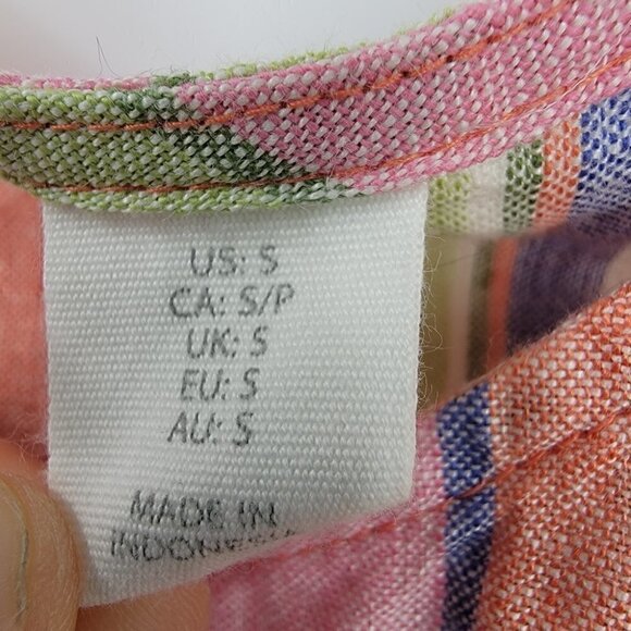 C&C California Colorful Striped Summer Top Round Neck  100% Linen Light Shirt - Picture 6 of 11